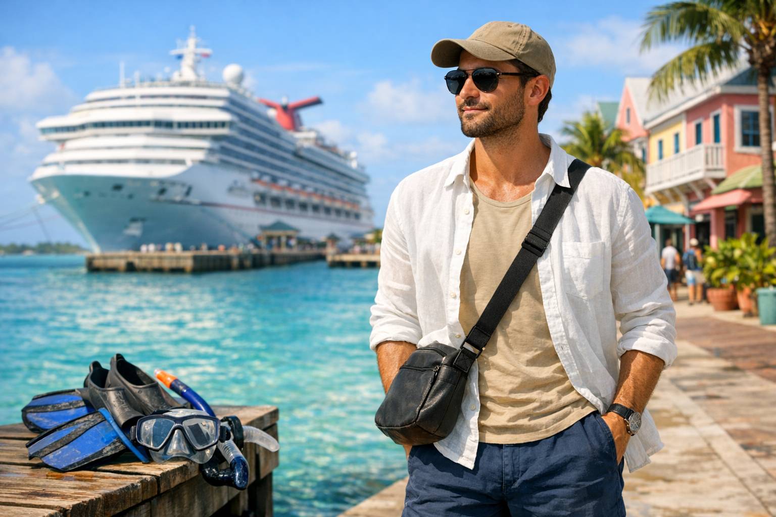 Looks de hombre para excursiones en Bahamas desde un crucero: playa, snorkel y paseo por Nassau